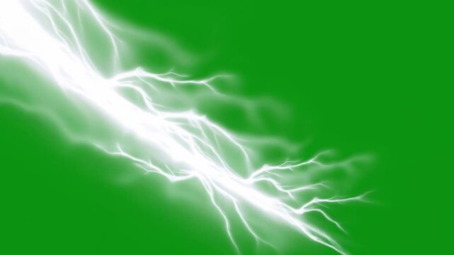 Dynamic Electric Lightning Strike Animation Video with Crackling Plasma Energy Effects on Green Screen