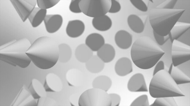 Animated white color 3d shiny cones rotating and forming 3d sphere advanced loop able geometrical background