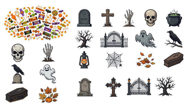 set of halloween element editable vector 