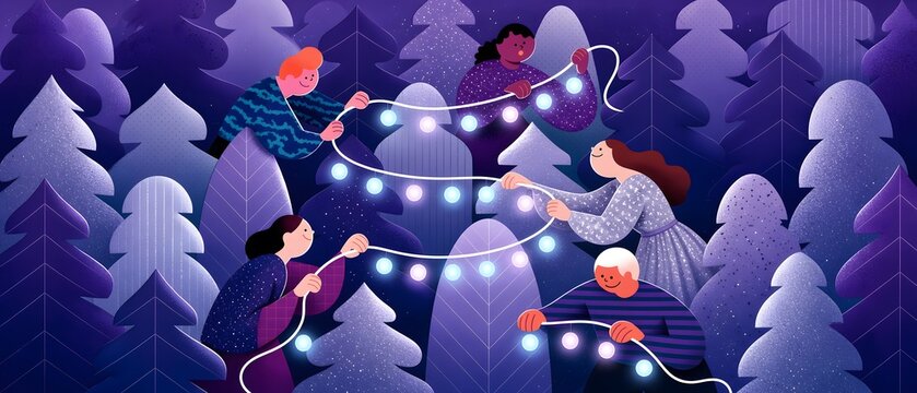 Festive winter holiday or Christmas graphic illustration beautifully lit