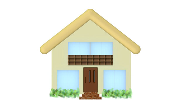 クリーム色の三角屋根の2階建ての家