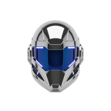 Futuristic Silver Helmet with Blue Visor and Lights