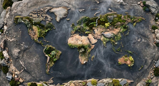 Physical Topographic World Map Model Crafted with Textured Earth and Water Features