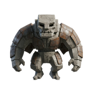 Stone Golem with Rusty Metal Armor Plates