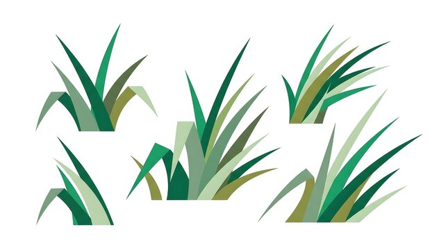 Set of stylized green grass patches with a flat geometric vector design