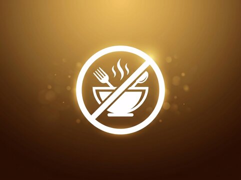 Fasting and intermittent diet icon on a golden glowing background with nutrition