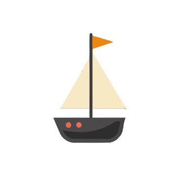 Sailboat with orange flag and sail
