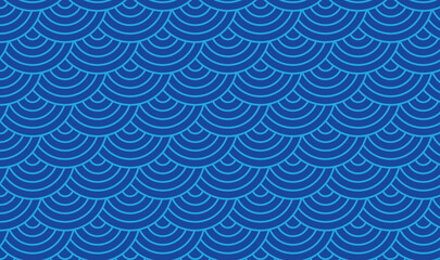 Japanese Wave Seamless Pattern Background, Blue Oriental Fish Scale Seigaiha Line Art Vector Illustration  © Lienjo