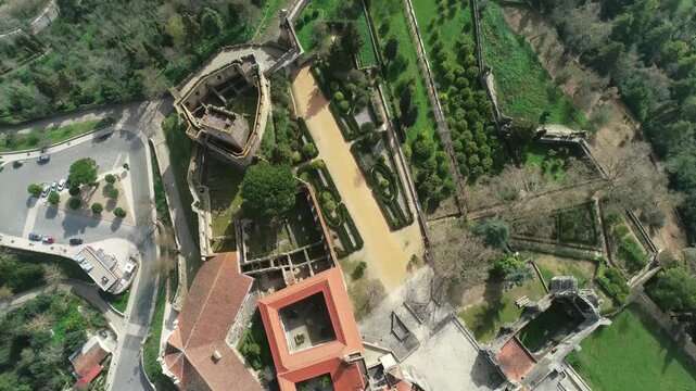 Aerial view of the historic Convent of Christ in Tomar, Portugal.