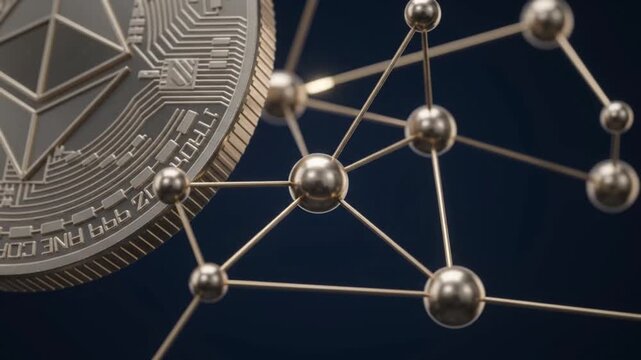 Abstract Digital Network Connection with Bitcoin and Ethereum Cryptocurrency Coins