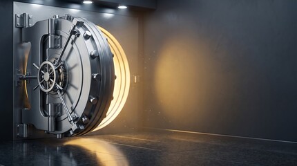 Fototapeta premium Open Steel Bank Vault Door with Copyspace for Business and Finance Concepts