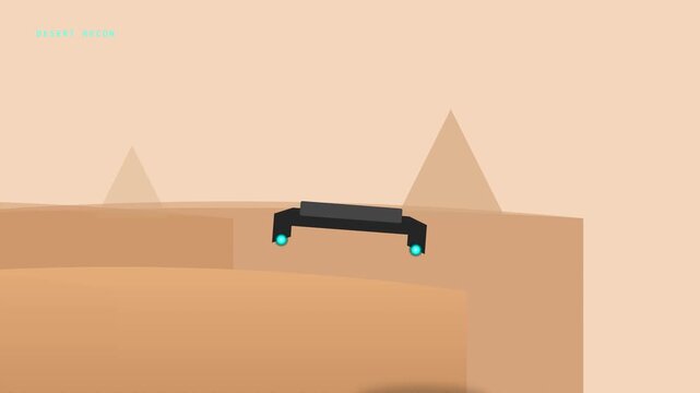 Animated robotic rover traversing desert terrain in 4K