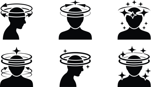 Dizzy head spinning icon set vector illustration