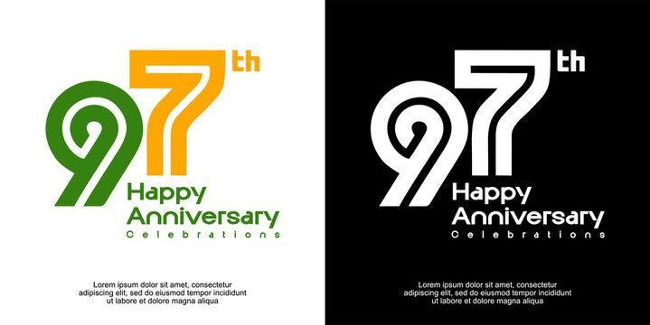 97th Happy Anniversary Celebrations logo with modern typography on white and black backgrounds.