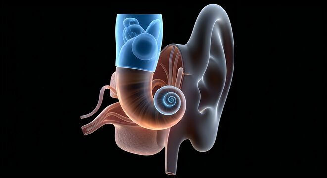 Anatomical diagram of the human ear highlighting inner structures and auditory canal
