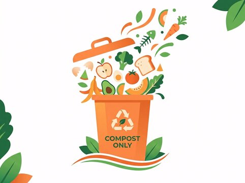 Compost only waste bin with fresh organic food scraps and vegetable leftovers
