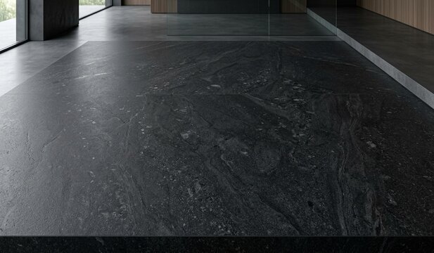 Luxury polished black basalt stone surface