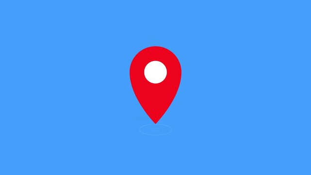 Animated map pin icon on blue background stock footage