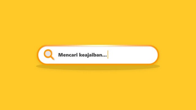 Yellow search bar interface with Indonesian text translated as searching for magic on solid background