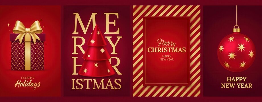 Set of christmas and new year greeting cards