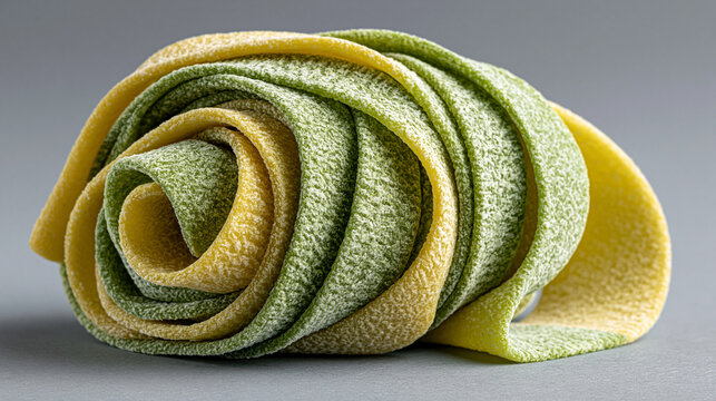 Rolled layered pasta sheet with spinach and egg dough handmade pasta italian cuisine green and yell