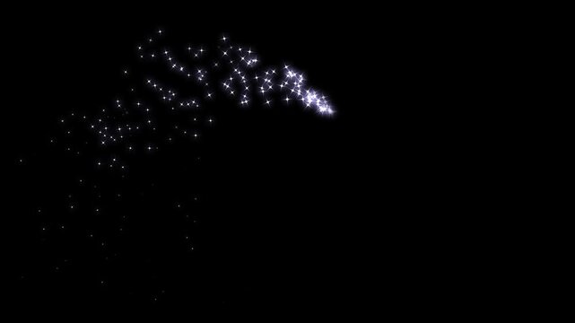 Glowing magic glitter trail animation with twinkling stars, magic sparkles glitter line stars, magic dust, pixie dust path, christmas stars isolated on a black screen. 4k video