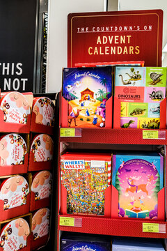 Marks And Spencer Supermarket Display Of Christmas Advent Calendars Festive Chocolate Treats