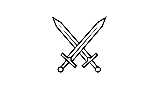 Crossed medieval swords icon rendered in a simple black outline style and isolated on a clean white background.