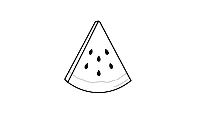 Simple slice of watermelon drawing with black outline details and dark seeds on a clean white background.
