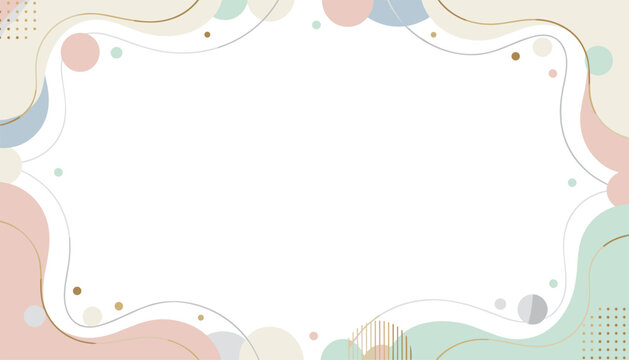 Elegant abstract pastel background featuring wavy gold lines and organic shapes for stylish banner or poster designs.