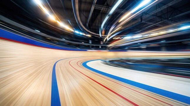 Dynamic velodrome track with motion blur effect.