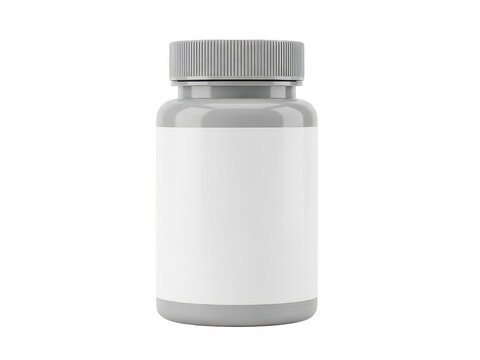 Blank grey medicine pill bottle with a large label isolated on transparent background