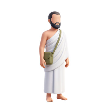 3d rendering of a hajj pilgrim in traditional ihram clothing isolated on transparent background