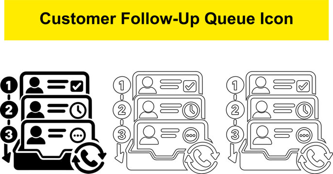 Customer follow up queue icon set representing systematic user status list with phone support indicators.
