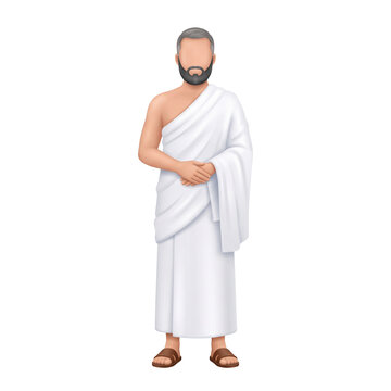 Hajj pilgrim in traditional ihram clothing isolated on transparent background