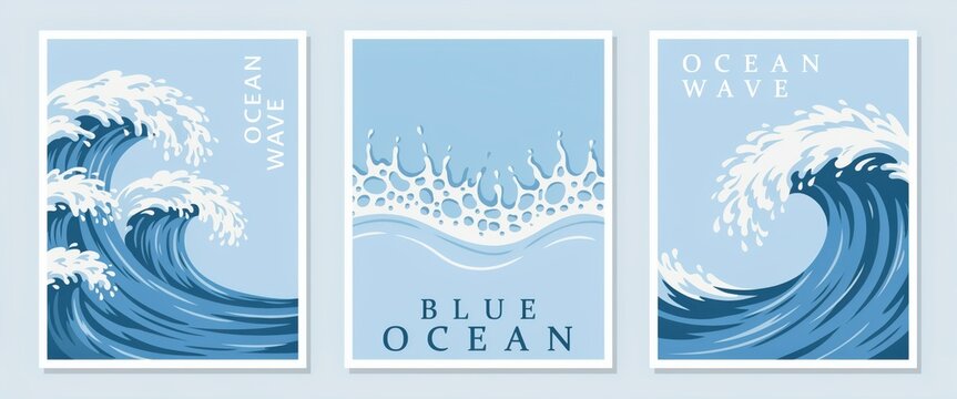 Set of three minimalist ocean wave posters