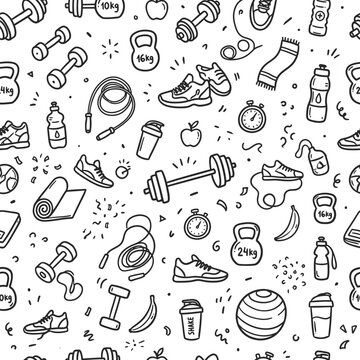 seamless fitness doodle pattern