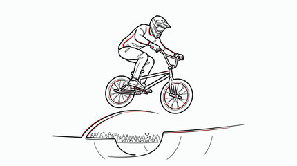 Fototapeta premium Bmx biker jumping over a skate ramp in front of crowd
