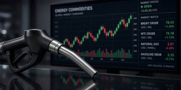Energy Commodities Market Chart Showing Fuel Prices and Gasoline Trends with Dispenser