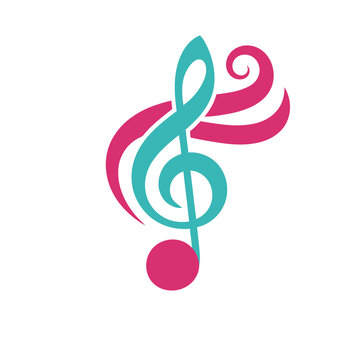 Treble clef with musical note and swirls