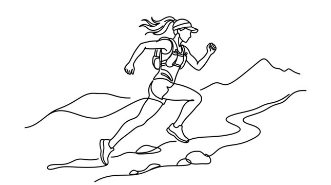 Female trail runner running uphill isolated