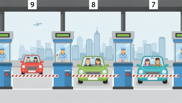 Cars at a toll booth gate