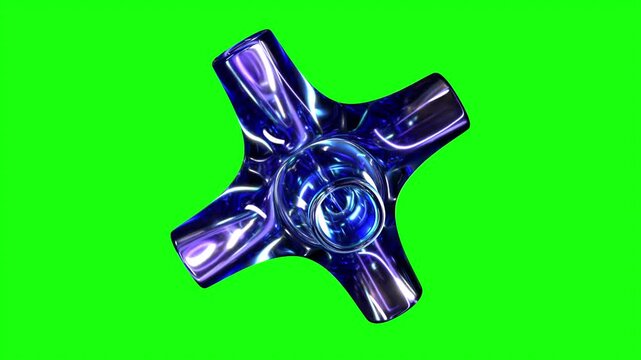 Blue Glass Abstract Geometric Smooth Tubular 3D Shape on Green Screen &ndash; Seamless 4K Loop