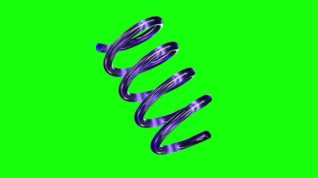 Blue Glass Abstract Spiral Coil 3D Shape on Green Screen &ndash; Seamless 4K Loop