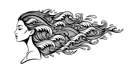 Fototapeta premium Woman profile with hair styled as ocean waves.