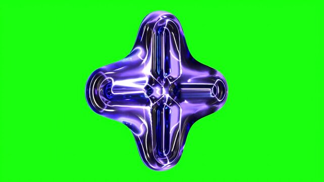 Blue Glass Abstract Organic Soft Clover Bulb 3D Shape on Green Screen &ndash; Seamless 4K Loop