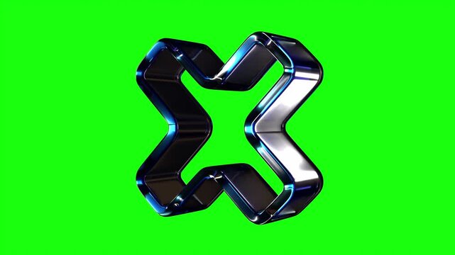 Blue Glass Abstract Geometric X 3D Shape with Soft Edges on Green Screen &ndash; Seamless 4K Loop