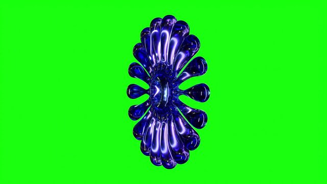 Blue Glass Abstract Spiky Ornamental Flower 3D Shape with Long Petals on Green Screen &ndash; Seamless 4K Loop