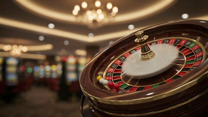 Obraz premium Elegant Roulette Wheel in a Casino with Bright Lights and Luxurious Atmosphere