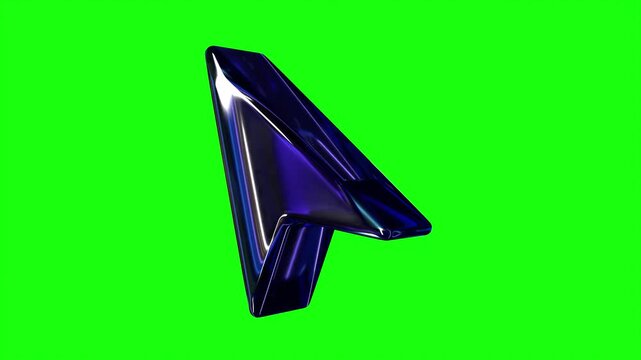 Blue Glass Abstract Direction Arrow 3D Shape on Green Screen &ndash; Seamless 4K Loop